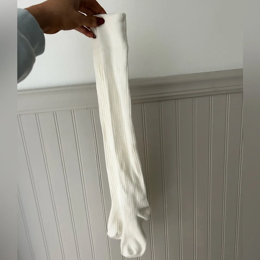 Long Cream Women's Ribbed Knee High Socks